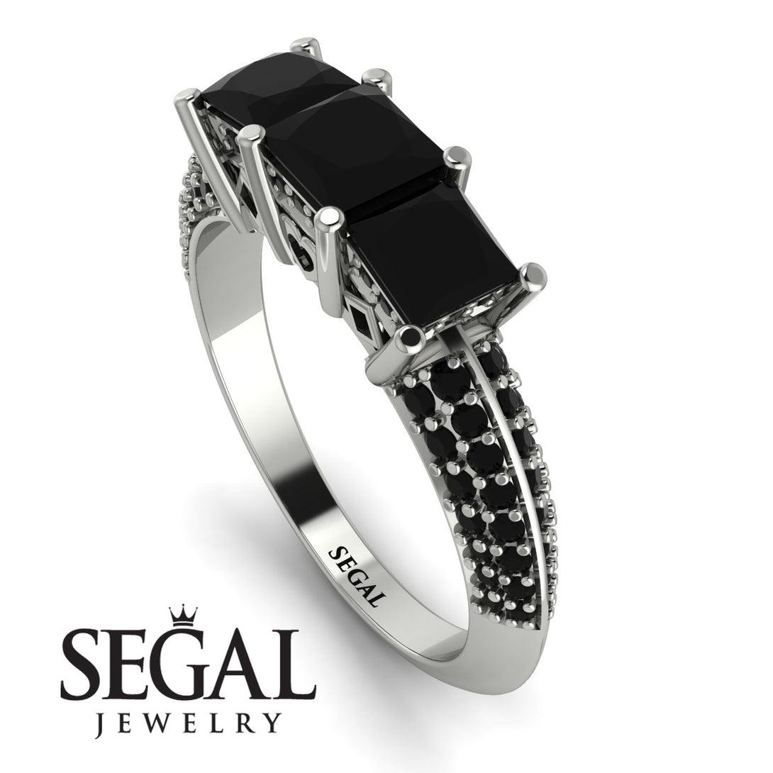3 Stones Princess Black Diamond Ring - Rebecca No. 39