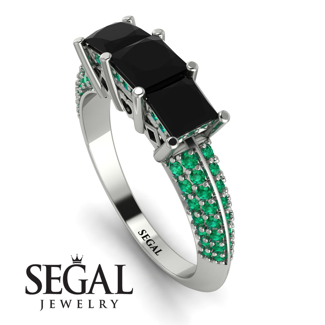 3 Stones Princess Black Diamond Ring - Rebecca No. 24