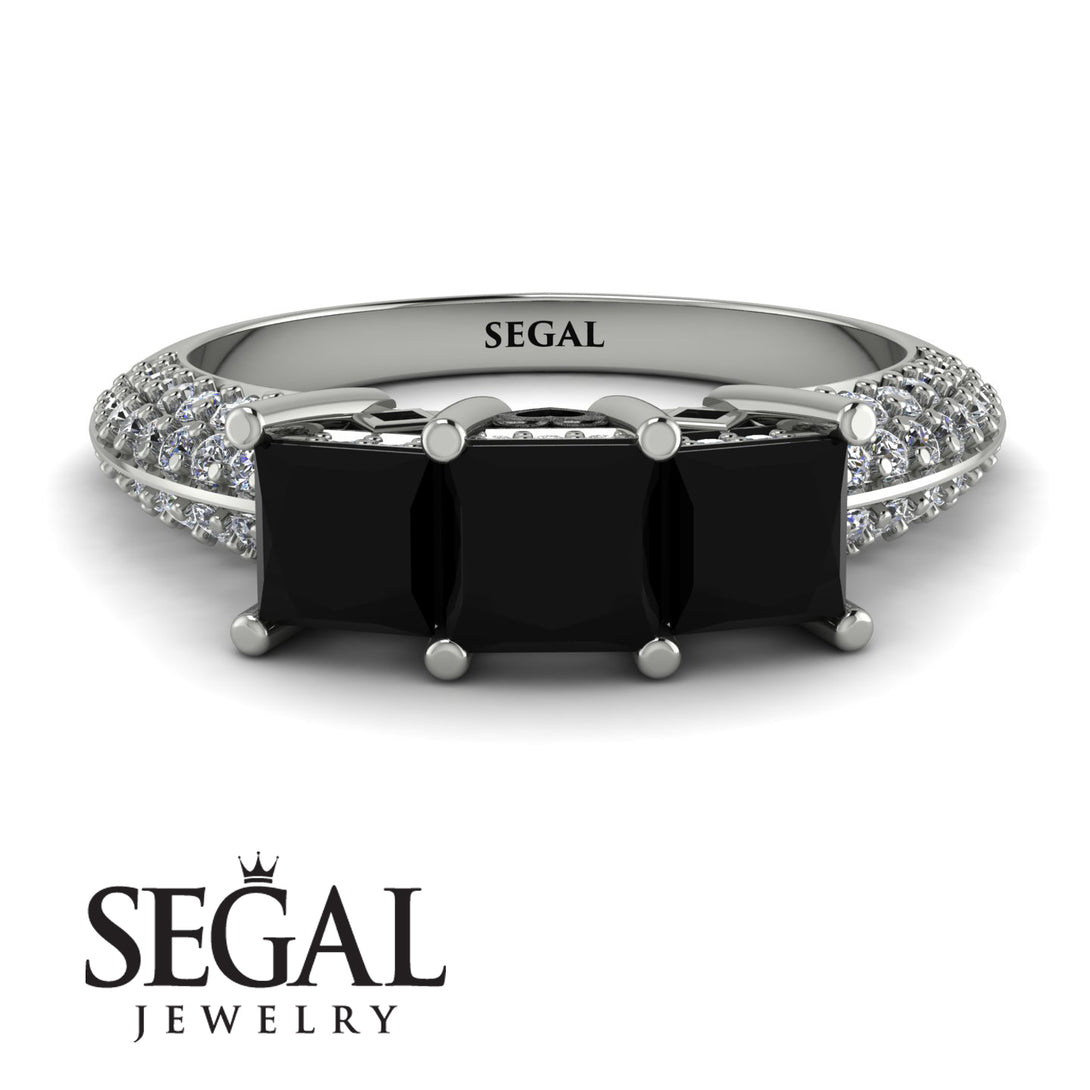 3 Stones Princess Black Diamond Ring - Rebecca No. 9
