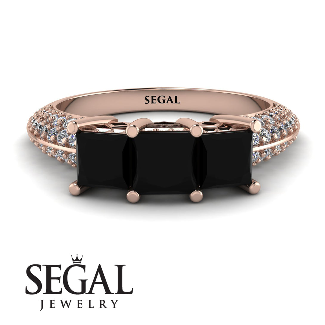3 Stones Princess Black Diamond Ring - Rebecca No. 8