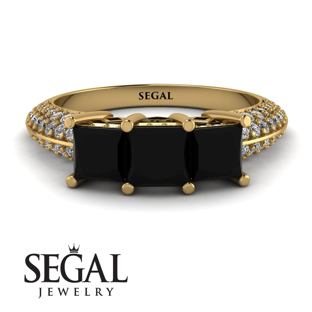 3 Stones Princess Black Diamond Ring - Rebecca No. 7
