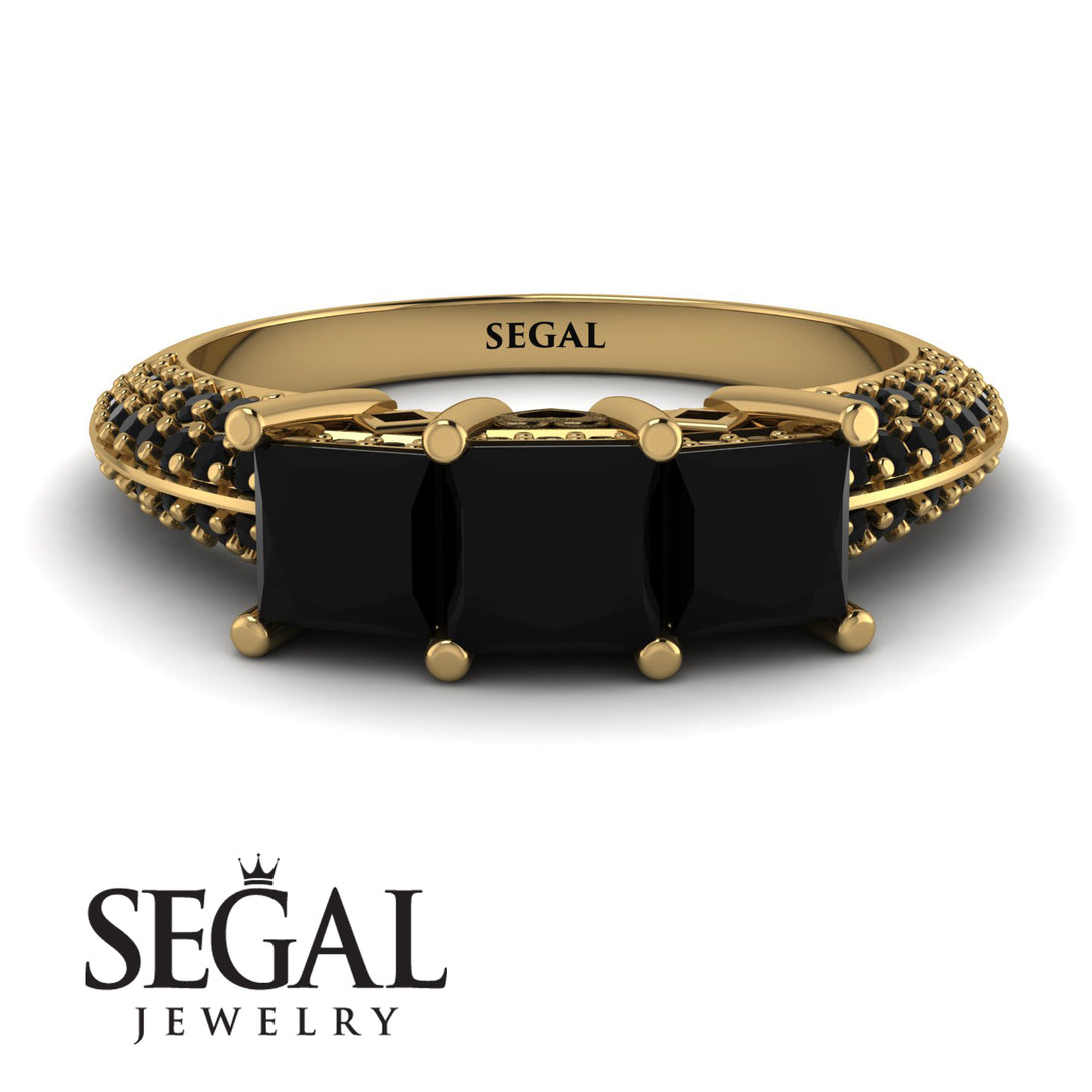 3 Stones Princess Black Diamond Ring - Rebecca No. 37
