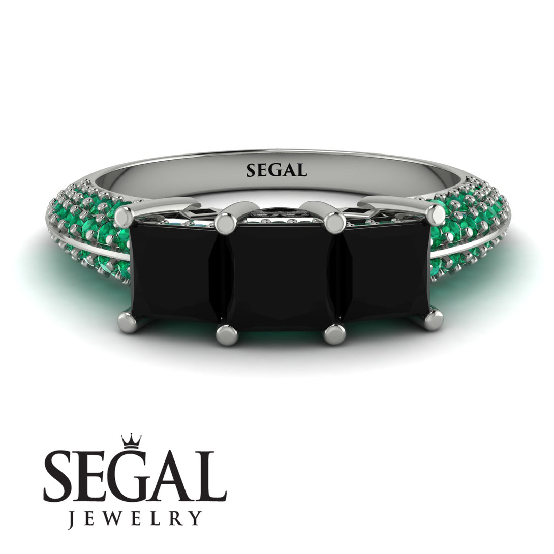 3 Stones Princess Black Diamond Ring - Rebecca No. 24