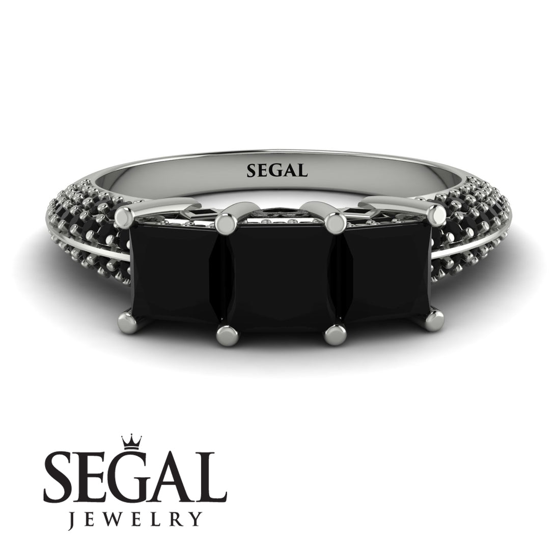 3 Stones Princess Black Diamond Ring - Rebecca No. 39