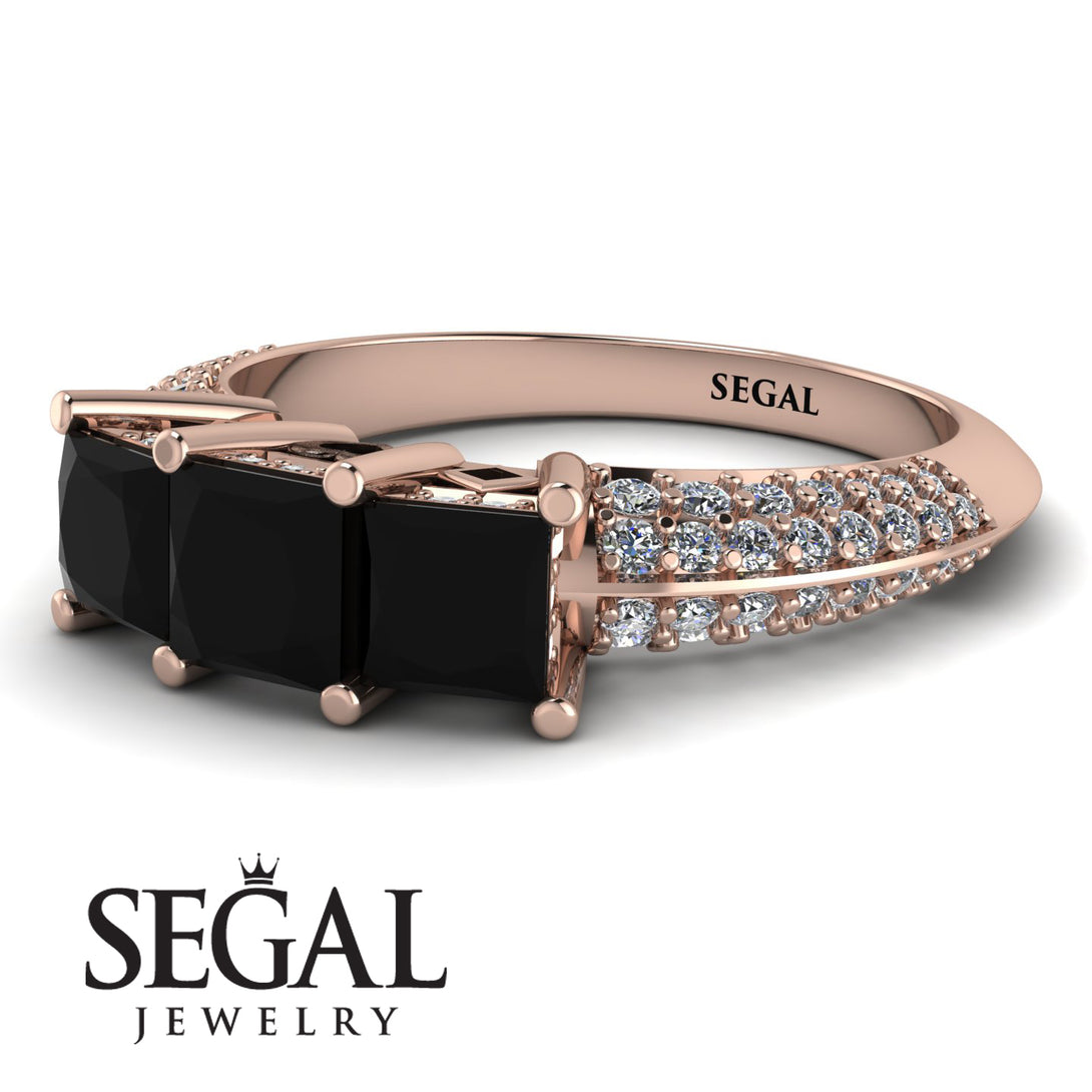 3 Stones Princess Black Diamond Ring - Rebecca No. 8
