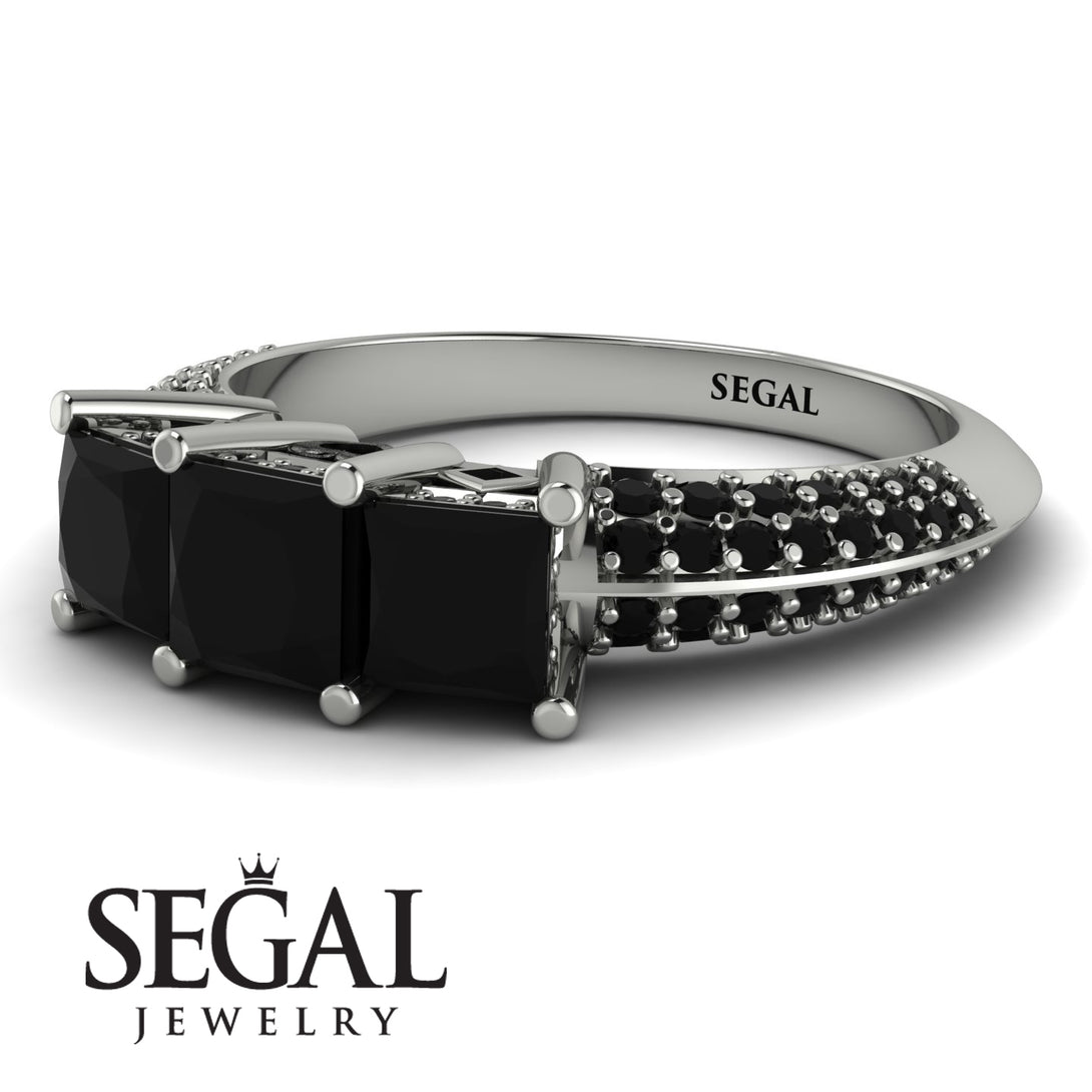 3 Stones Princess Black Diamond Ring - Rebecca No. 39