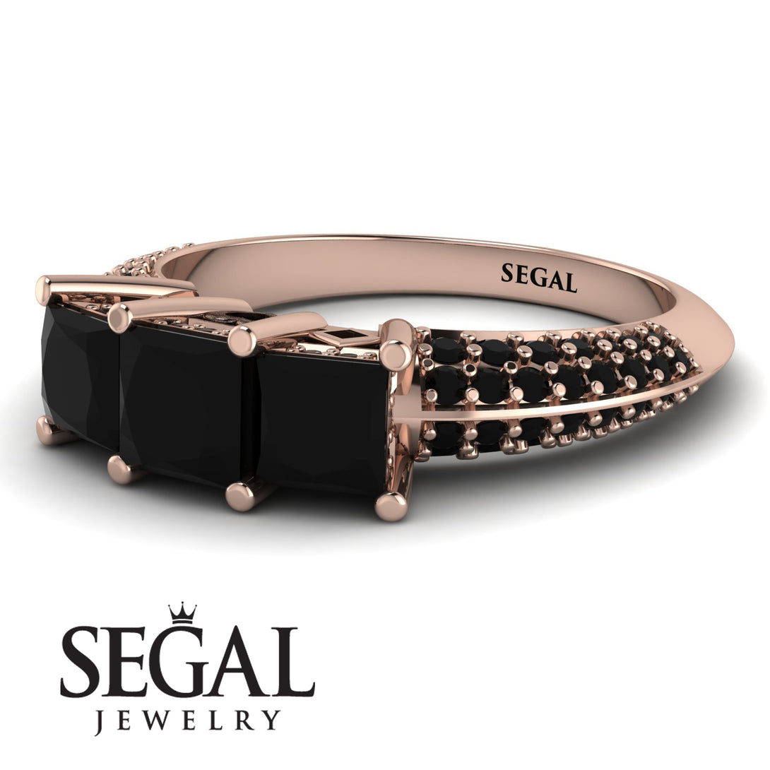 3 Stones Princess Black Diamond Ring - Rebecca No. 38