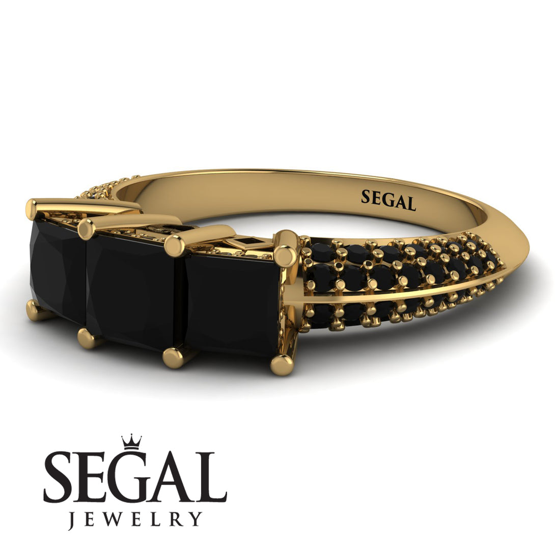 3 Stones Princess Black Diamond Ring - Rebecca No. 37