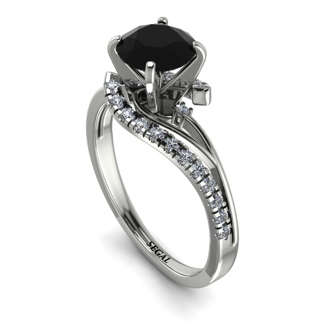 Twist Shank Black Diamond Engagement Ring - Maria No. 9