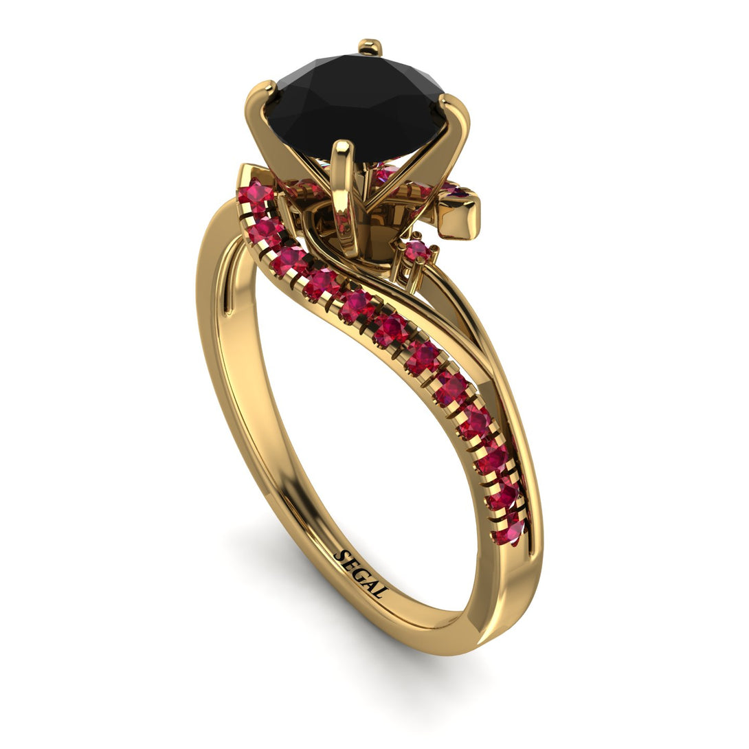 Twist Shank Black Diamond Engagement Ring - Maria No. 52