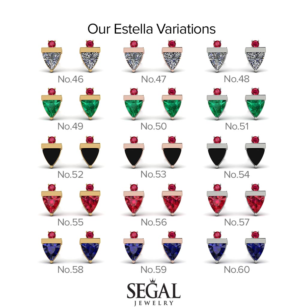 Triangle Ruby Earrings With Round Stone - Estella No. 42