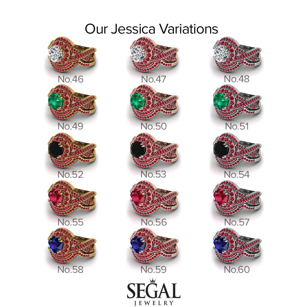 Unique Emerald Halo Bridal Set - Jessica No. 64