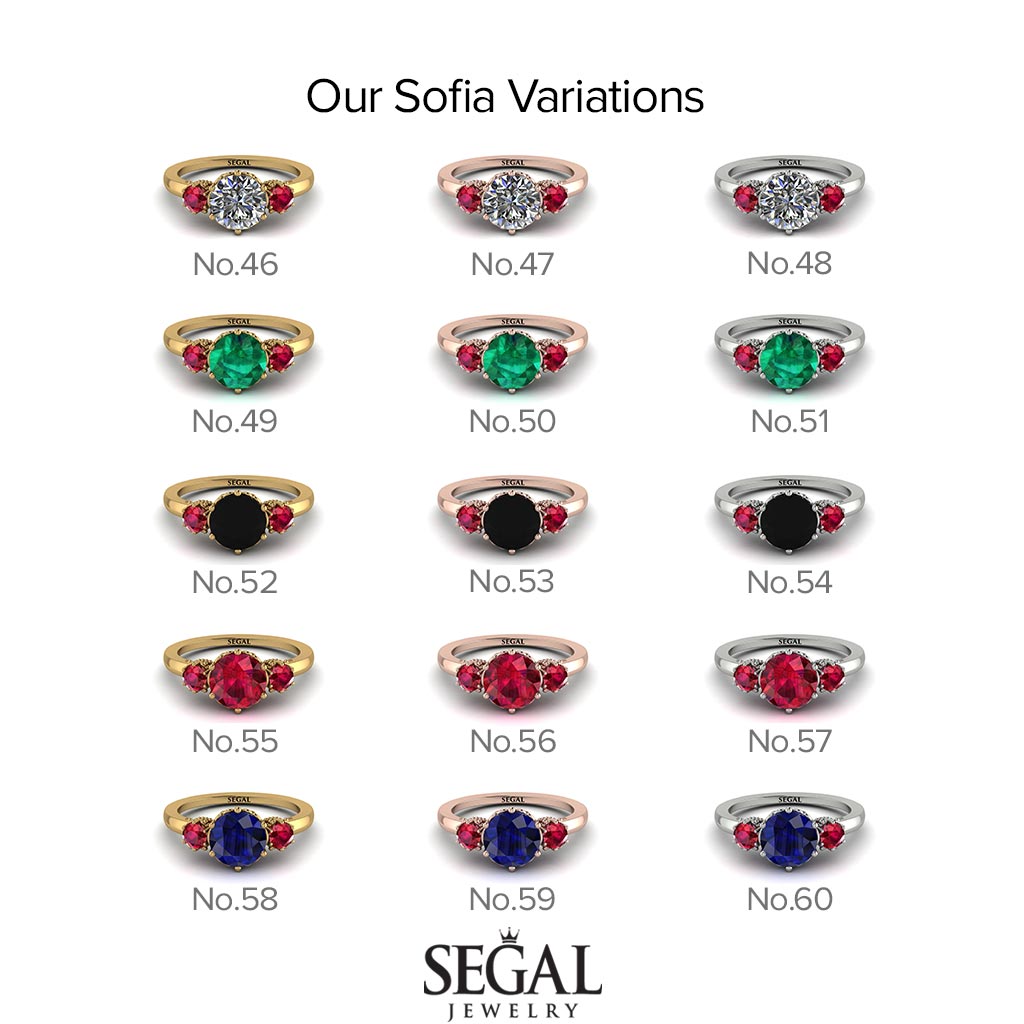 Classic 3 Stone Ruby Engagement Ring - Sofia No. 42