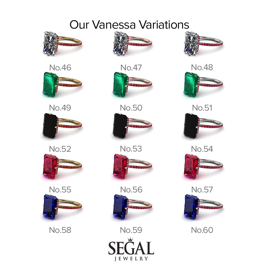 Hidden Halo Emerald Cut Diamond Engagement Ring - Vanessa No. 3