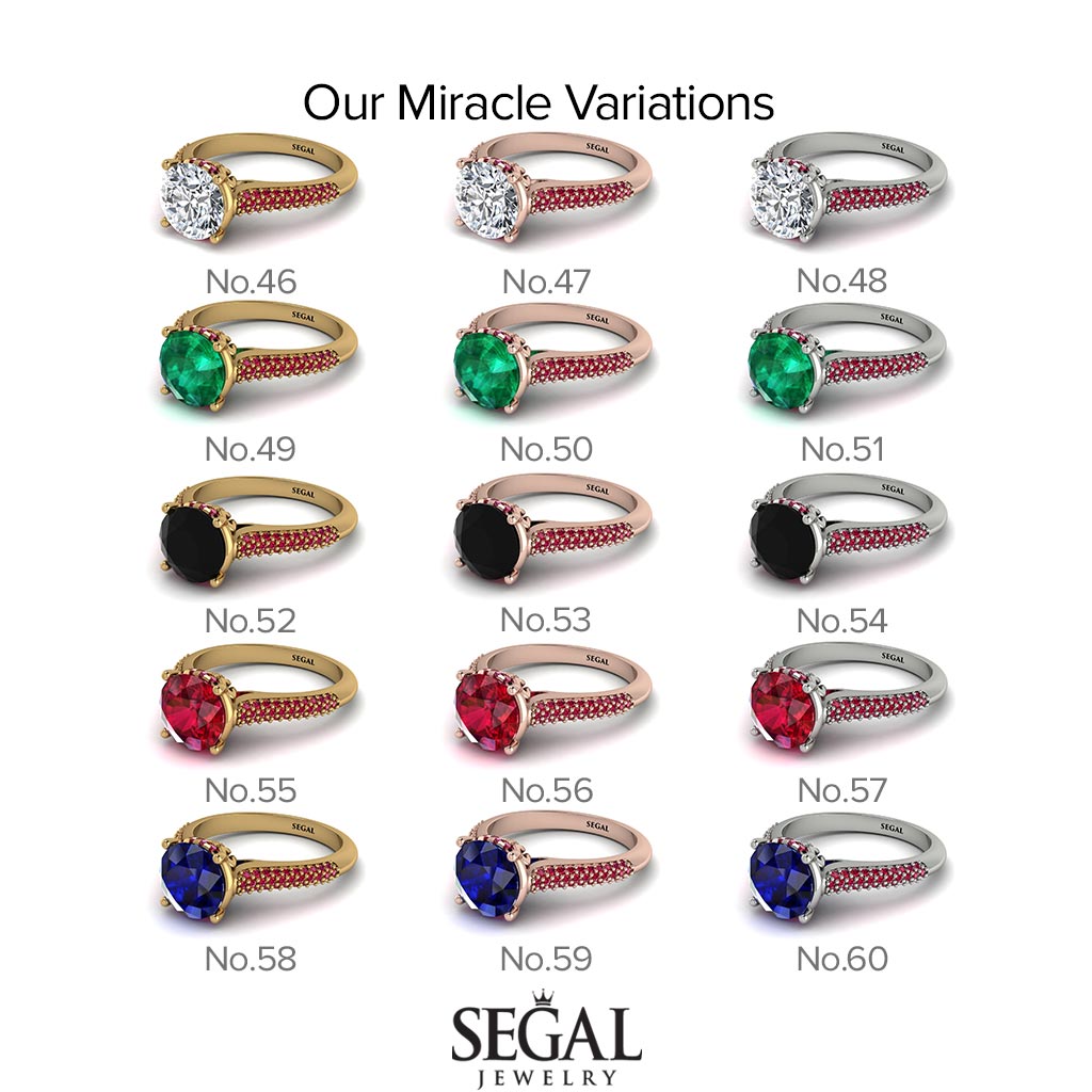 Two Tones Luxury Pave Round Cut Black Diamond Engagement Ring With Hidden Stone - Miracle No. 79