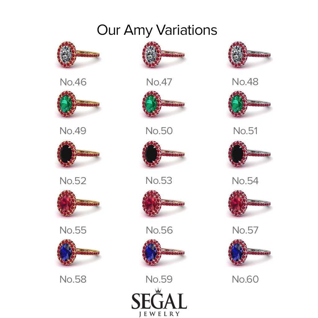 Two Tones Oval Diamond Halo Hidden Diamonds Ring - Amy No. 77