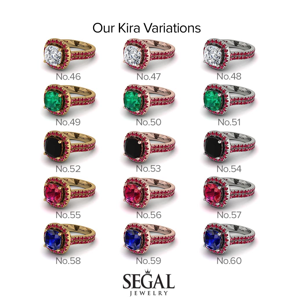 Gorgeous Cushion Cut Ruby Pave Double Shank Engagement Ring With Hidden Stone - Kira No. 55