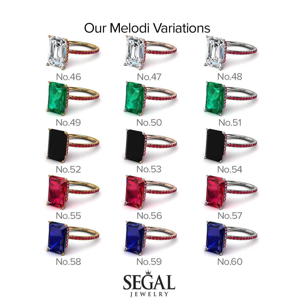 Hidden Halo Emerald Cut Emerald Engagement Ring - Melodi No. 34