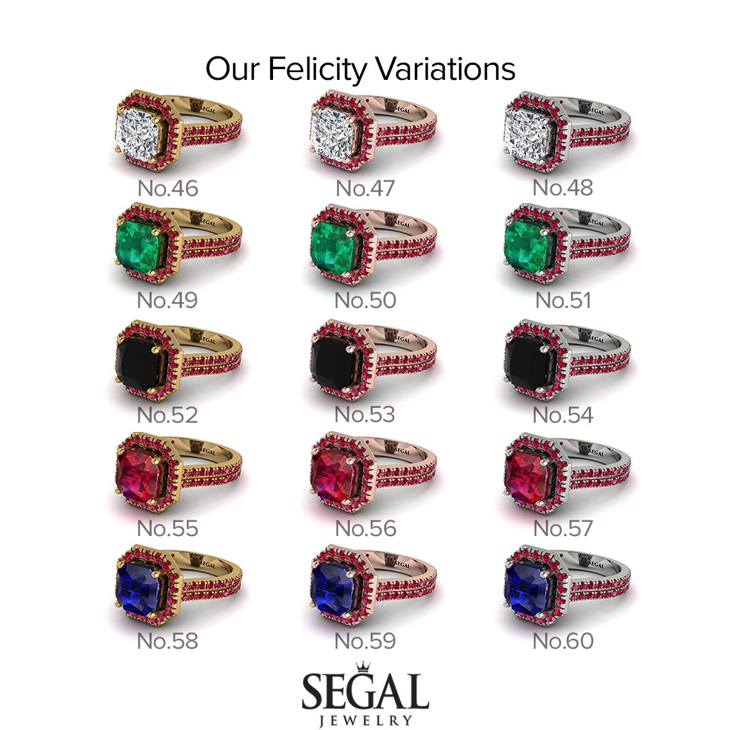 Two Tones Gorgeous Radiant Cut Black Diamond Pave Double Shank Engagement Ring With Hidden Stone - Felicity No. 81