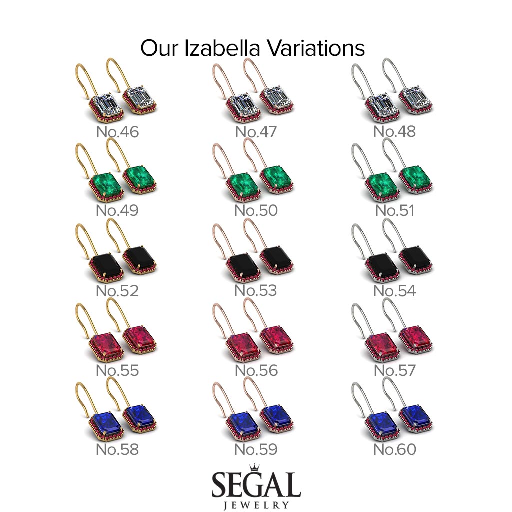 Halo Emerald Cut Black Diamond Earrings - Izabella No. 38