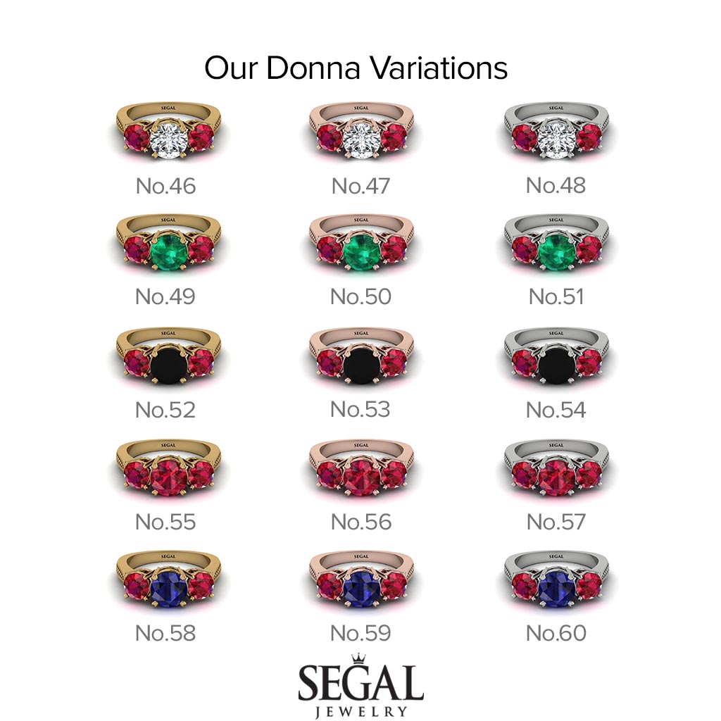 Three Stones Black Diamond Braches Ring - Donna No. 7