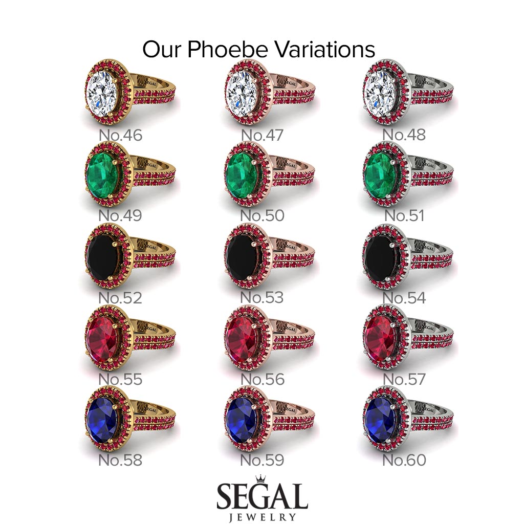 Two Tones Gorgeous Oval Cut Black Diamond Pave Double Shank Engagement Ring With Hidden Stone - Phoebe No. 80