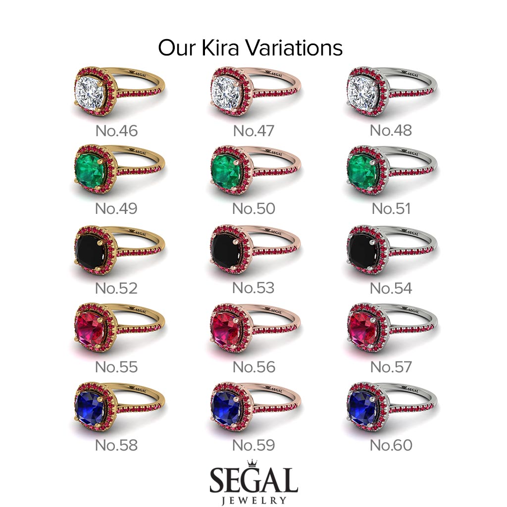 Two Tones Gorgeous Cushion Cut Diamond Pave Engagement Ring With Hidden Stone - Kira No. 77