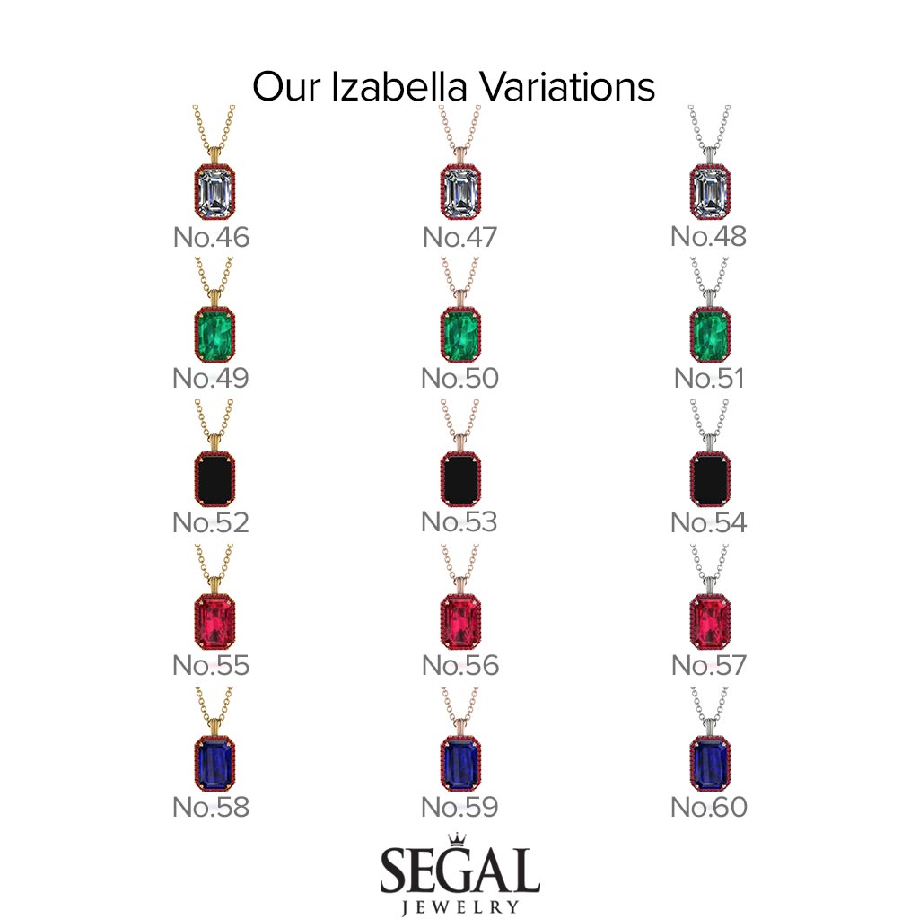 Halo Emerald Cut Ruby Necklace - Izabella No. 12