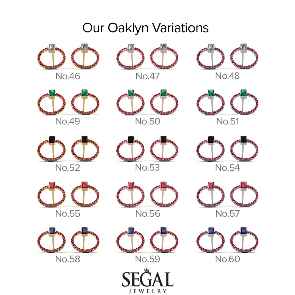 Emerald Cut Circle Black Diamond Earrings - Oaklyn No. 8