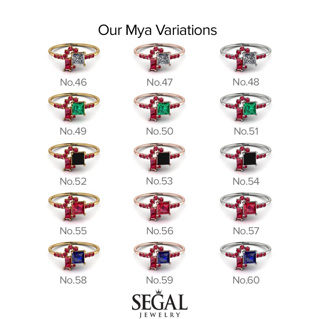 Princess Cut Mix Ruby Ring - Mya No. 70