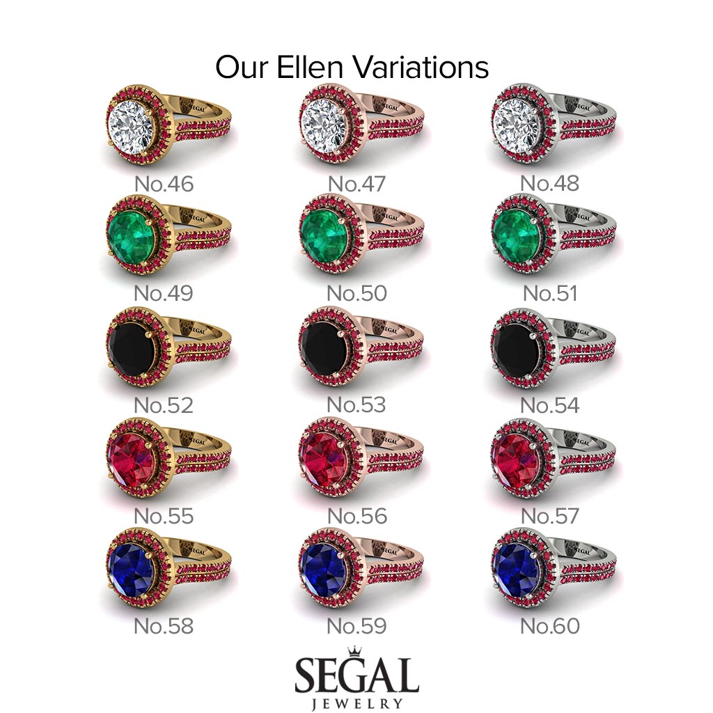 Gorgeous Round Cut Ruby Pave Double Shank Engagement Ring With Hidden Stone - Ellen No. 70