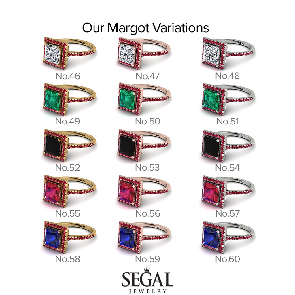 Two Tones Gorgeous Princess Cut Black Diamond Pave Engagement Ring With Hidden Stone - Margot No. 80