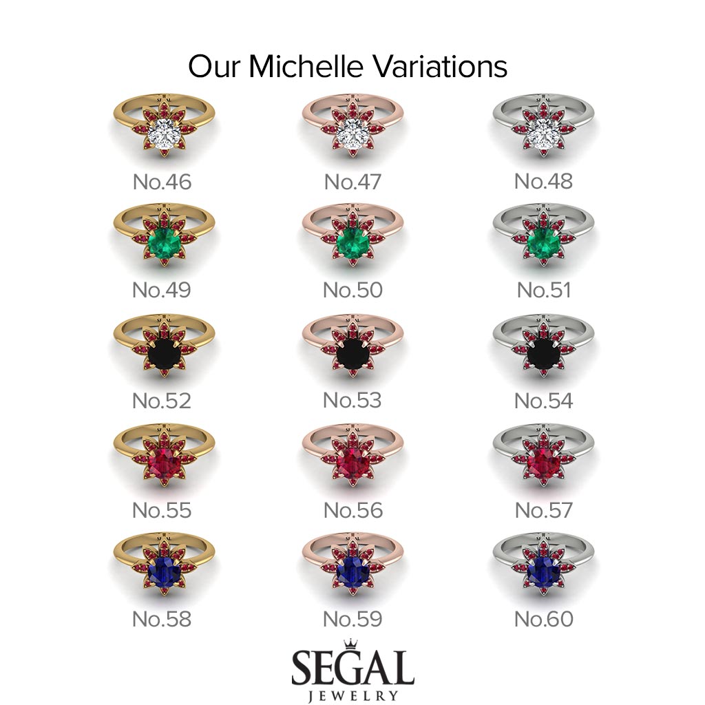 Round Black Diamond Flower Ring - Michelle No. 24
