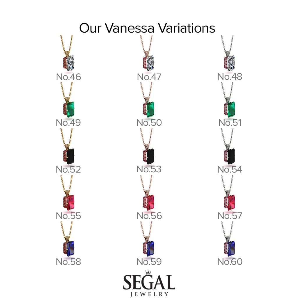 Hidden Halo Emerald Cut Emerald Necklace - Vanessa No. 66