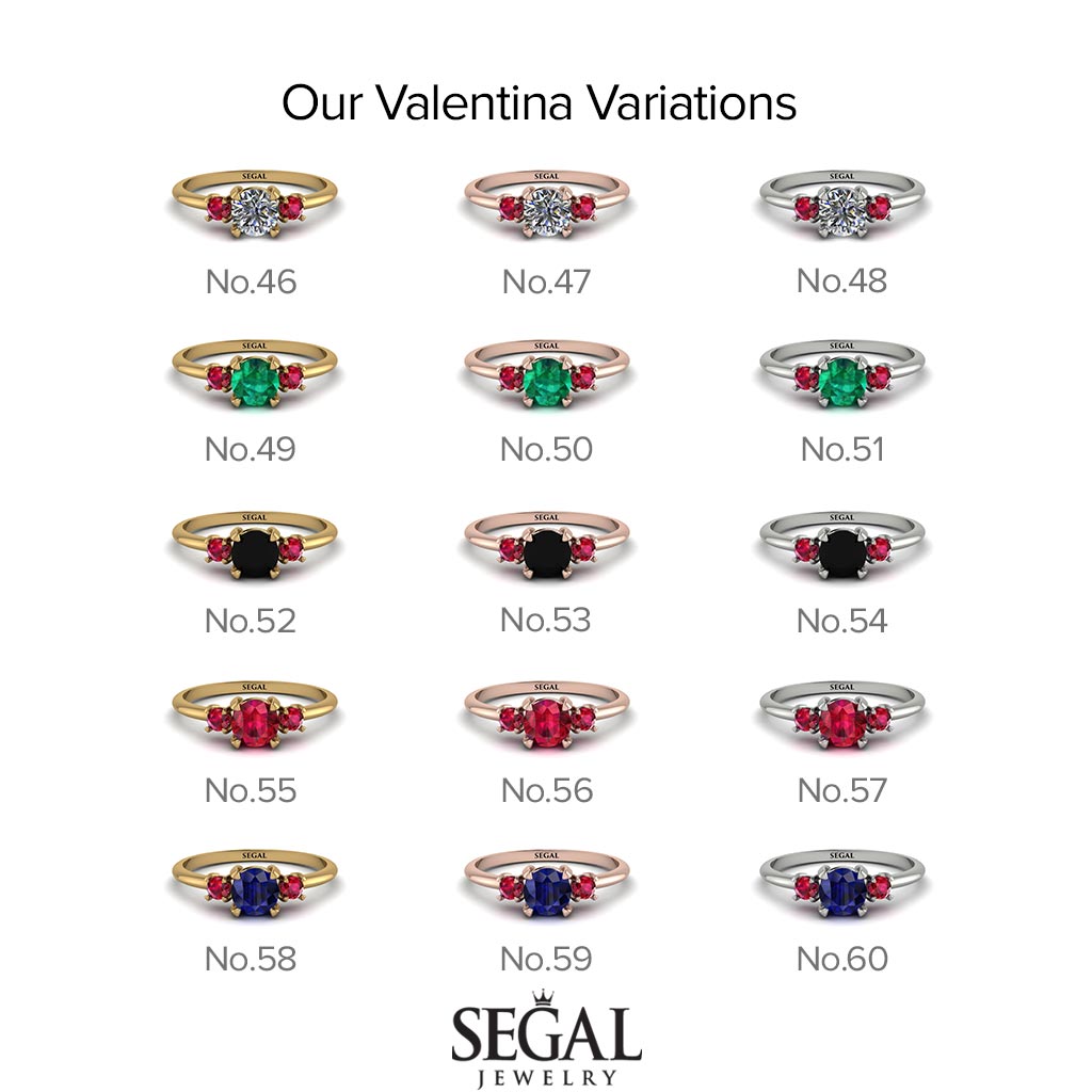 Classic Three Stone Ruby Engagement Ring - Valentina No. 10