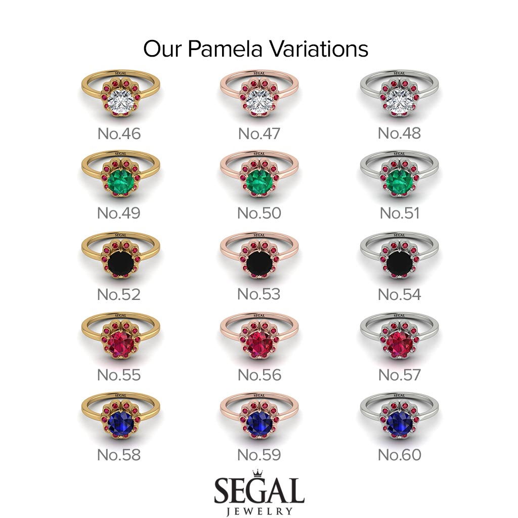 0.8 Carat Sapphire Halo Engagement Ring - Pamela No. 13