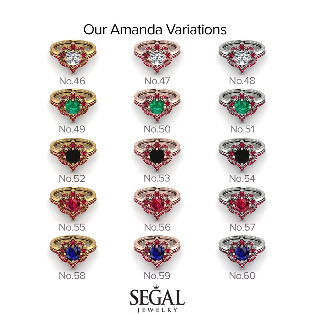 Unique Bloom Halo Sapphire Bridal Set - Amanda No. 30