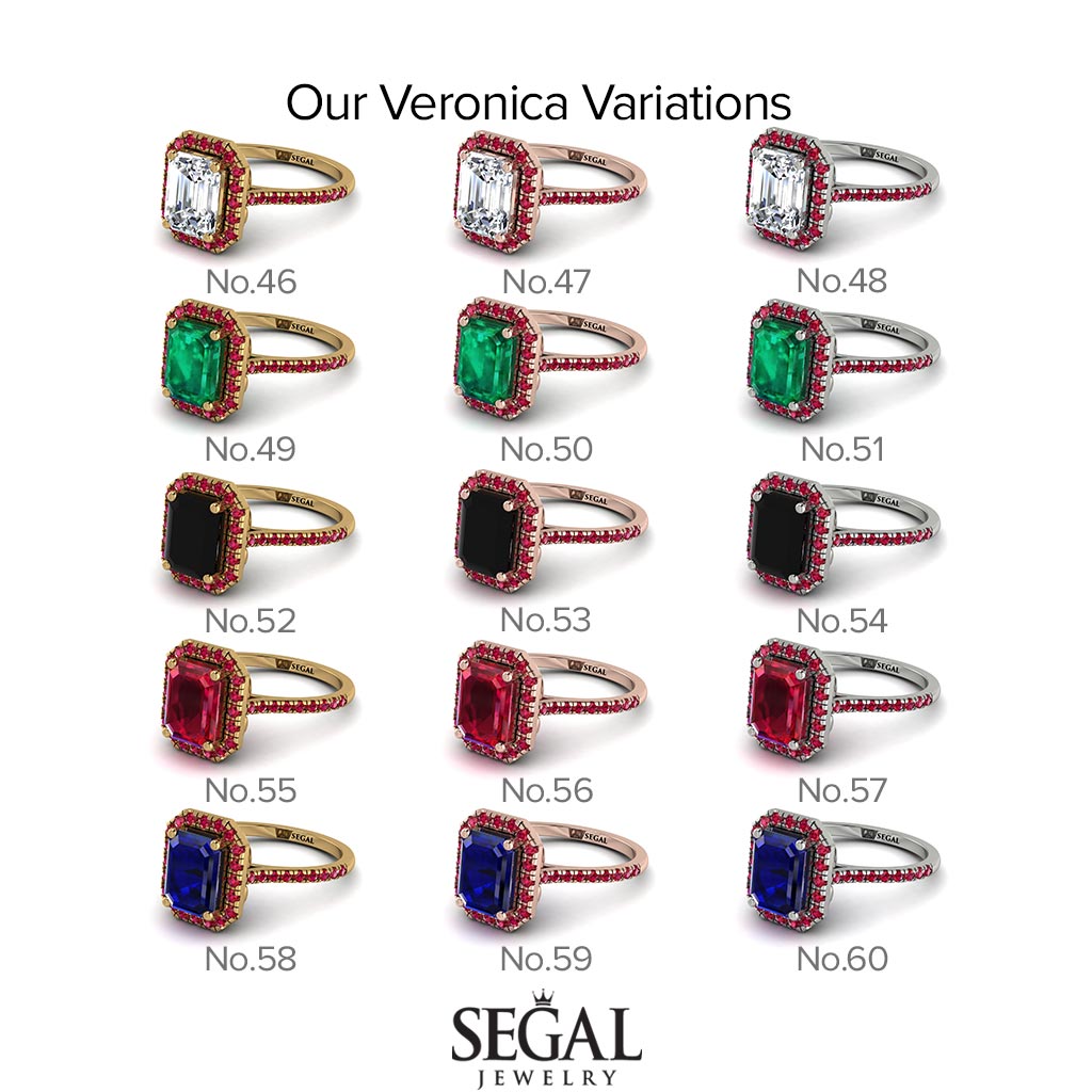 Two Tones Gorgeous Emerald Cut Diamond Pave Engagement Ring With Hidden Stone - Veronica No. 76