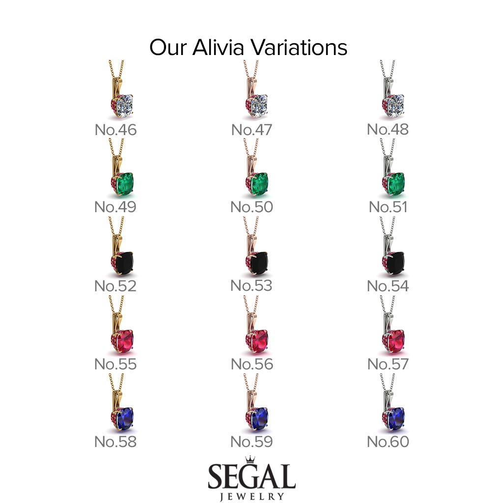 Hidden Halo Cushion Diamond Necklace - Alivia No. 1