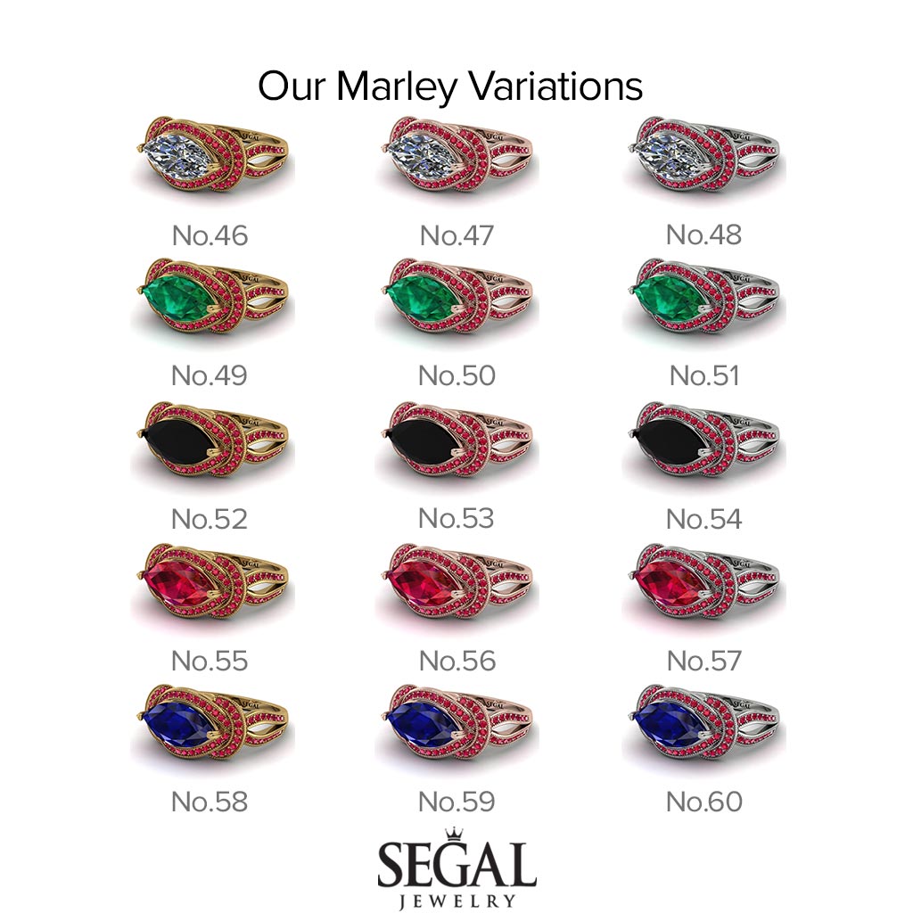 Two Tones Milgrain Marquise Black Diamond Engagement Ring - Marley No. 80