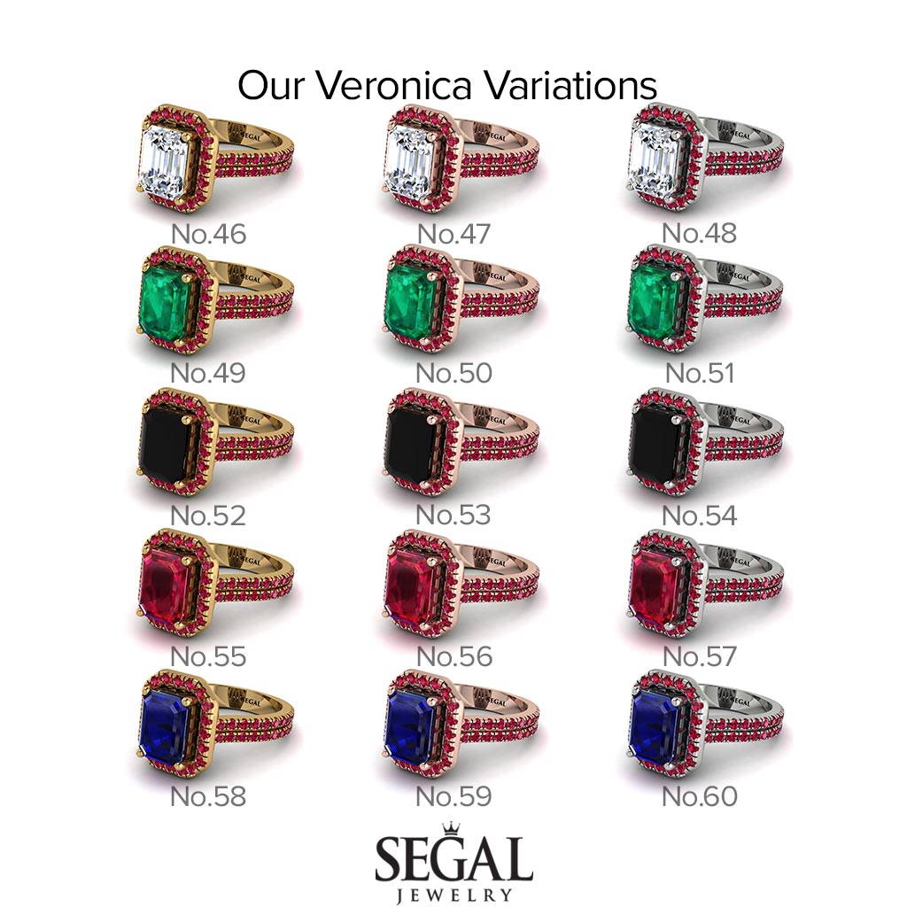 Two Tones Gorgeous Emerald Cut Diamond Pave Double Shank Engagement Ring With Hidden Stone - Veronica No. 78