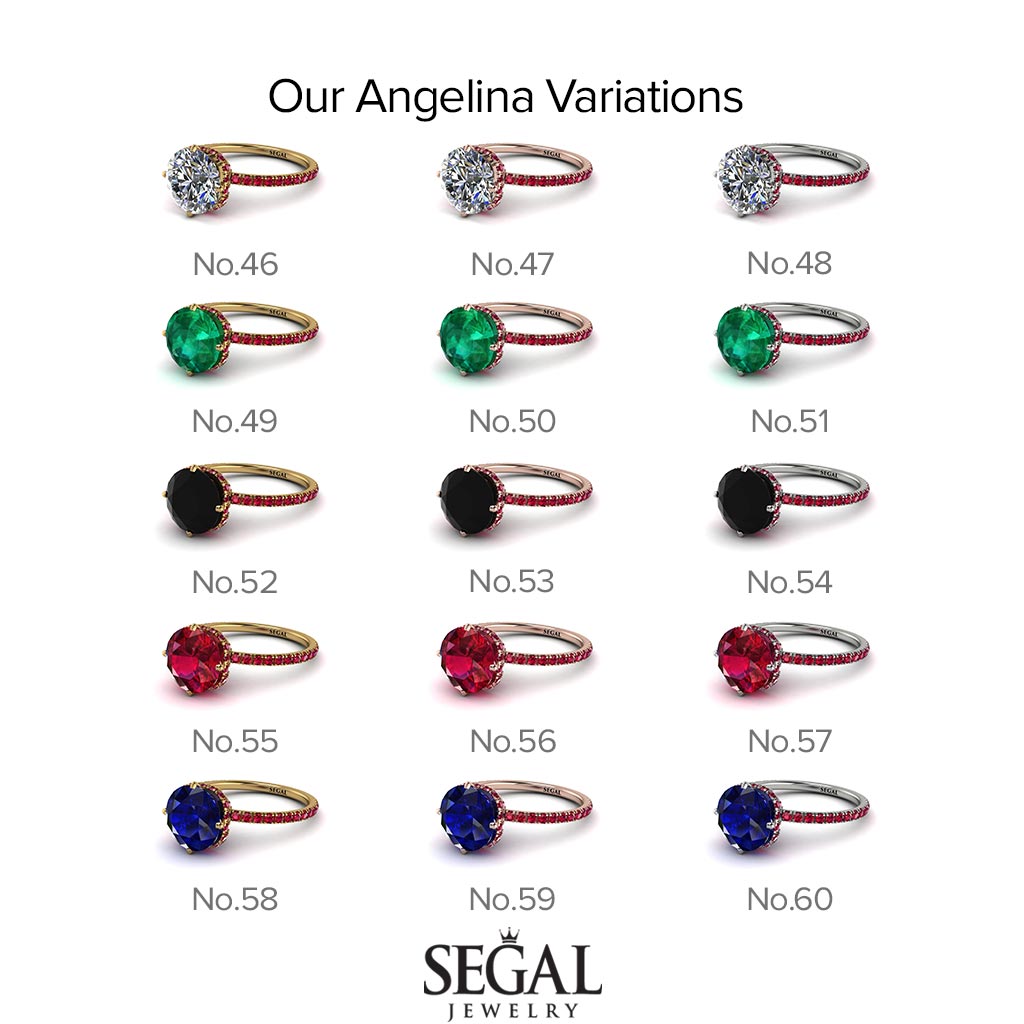 Two Tones Double Hidden Halo Black Diamond Engagement Ring - Angelina No. 80