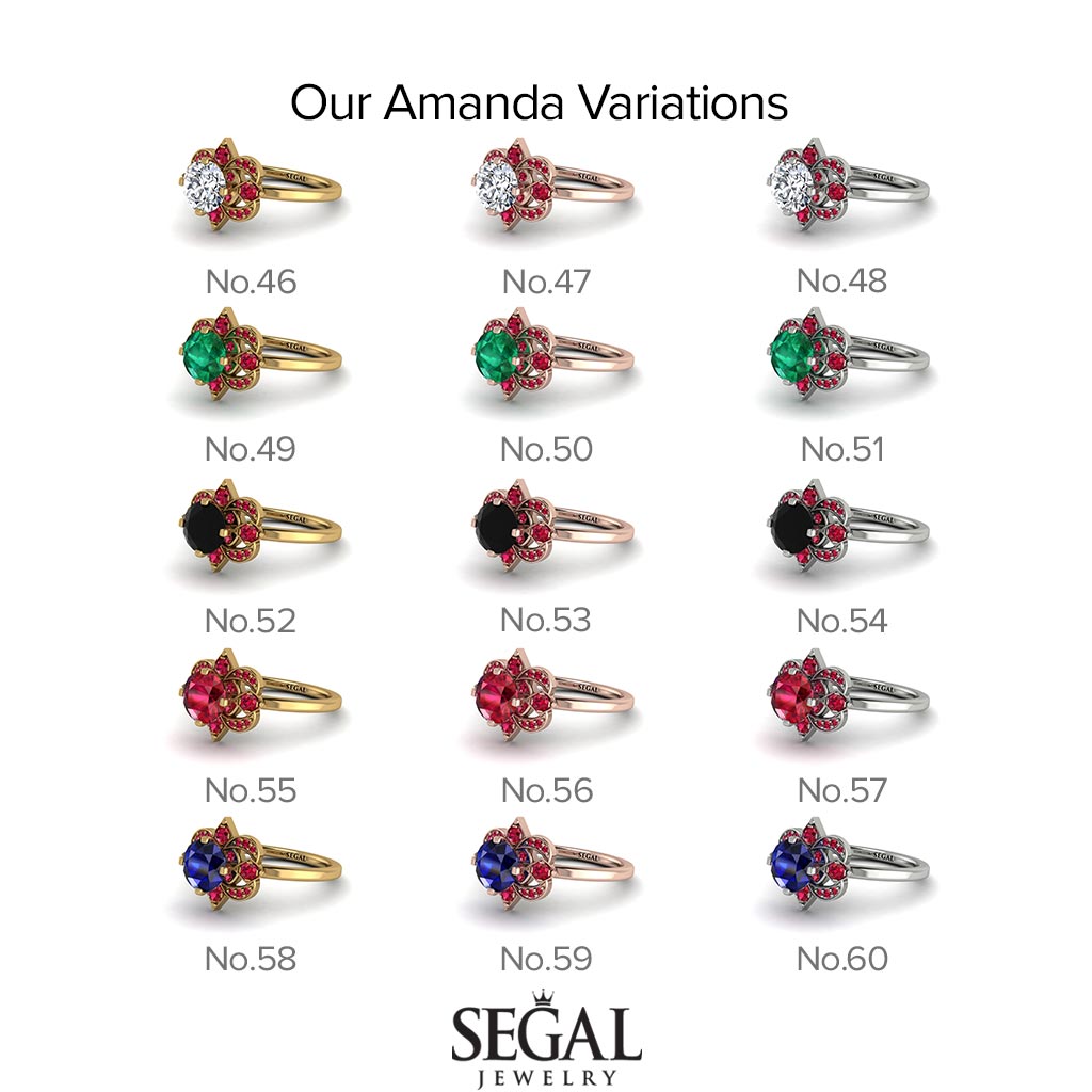 Unique Bloom Halo Ruby Ring - Amanda No. 27