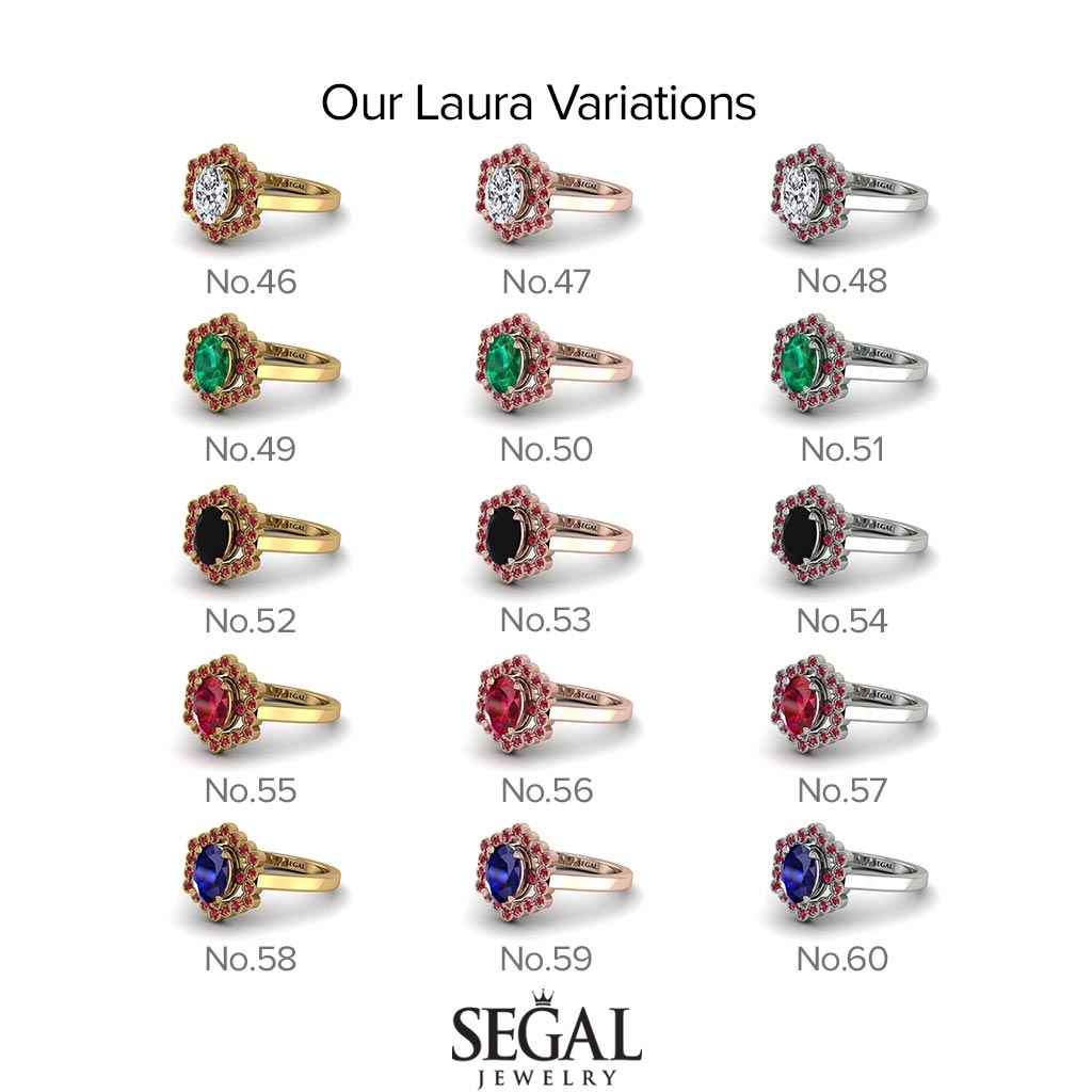 Honeycomb Halo Oval Ruby Ring - Laura No. 55