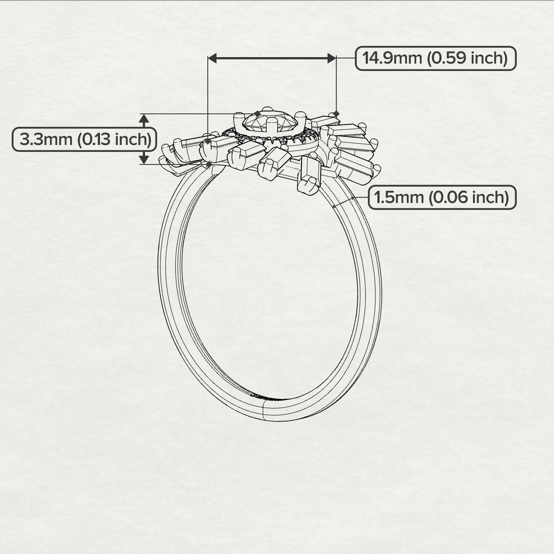 Halo Baguette Black Diamond Ring - Diana No. 38