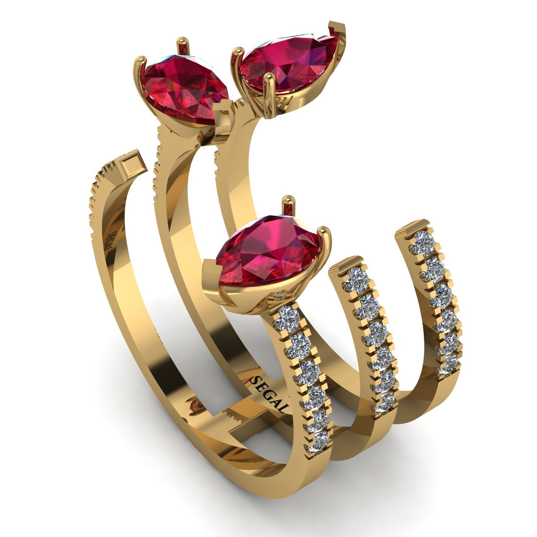 Pear Shape Ruby Glam Open Ring - Quinn No. 10