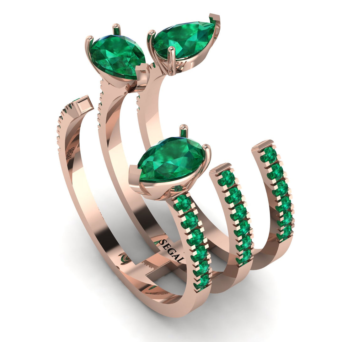 Pear Shape Emerald Glam Open Ring - Quinn No. 20