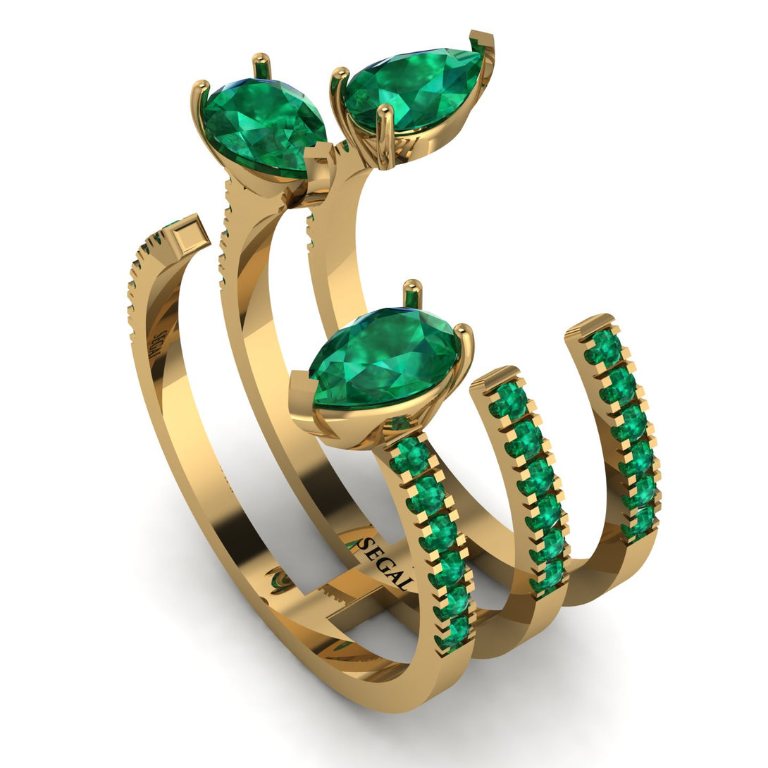 Pear Shape Emerald Glam Open Ring - Quinn No. 19