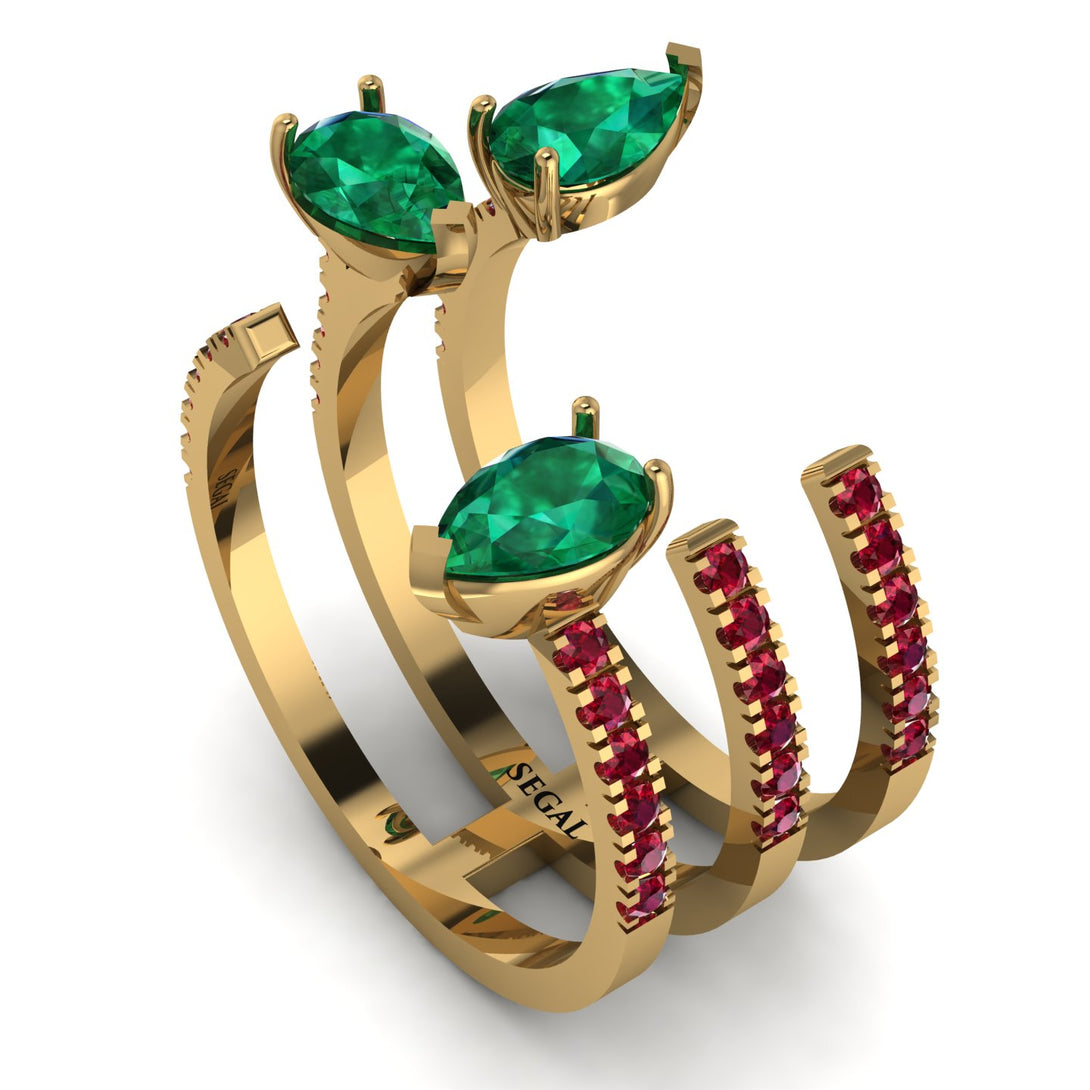 Pear Shape Emerald Glam Open Ring - Quinn No. 49