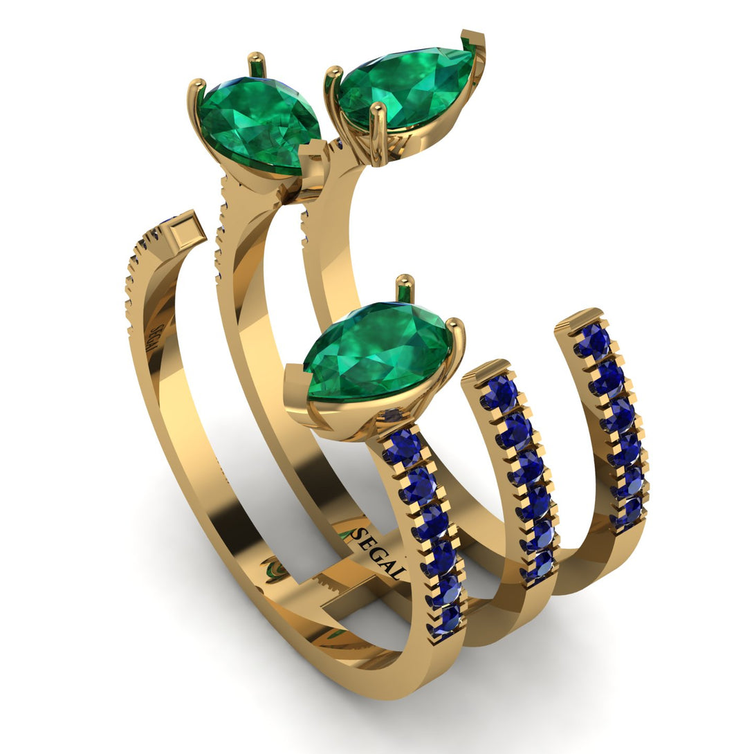 Pear Shape Emerald Glam Open Ring - Quinn No. 64